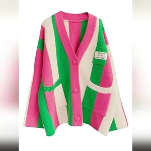 Amazon Pink and Green Striped Cardigan